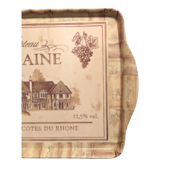 Chateau Fontaine Serving Tray Winery Grape Decor Melamine Brown on Beige Handle - Picture 4 of 5